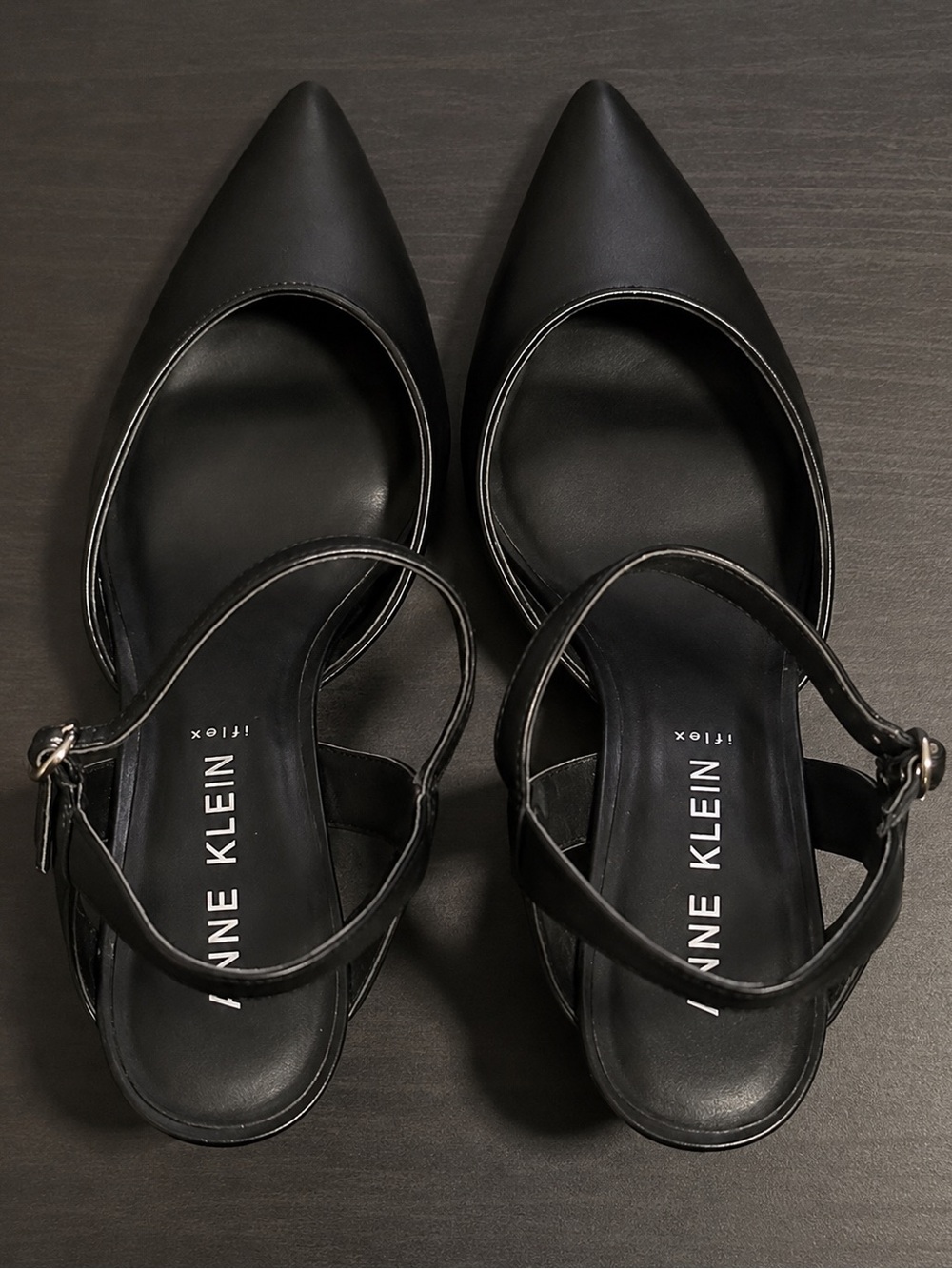 Anne Klein iFlex Black Pointed Toe Ankle Strap Pumps - Size 11